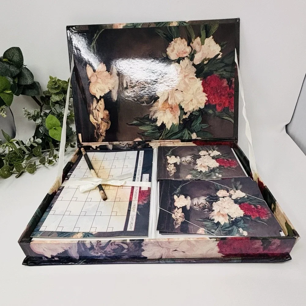 Vintage Manet Vase with Peonies Stationery Box Set Writing Paper Desk Organizer